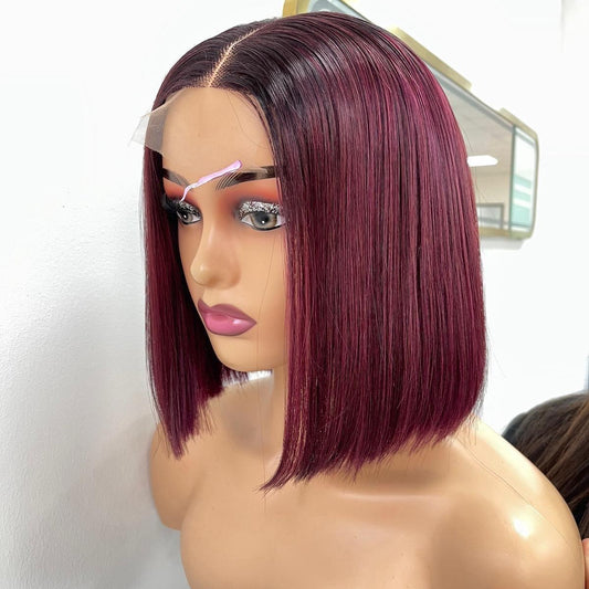 Luxury Pre-Made Burgundy Bob Wig – 100% Vietnamese Human Hair (Lace Closure)